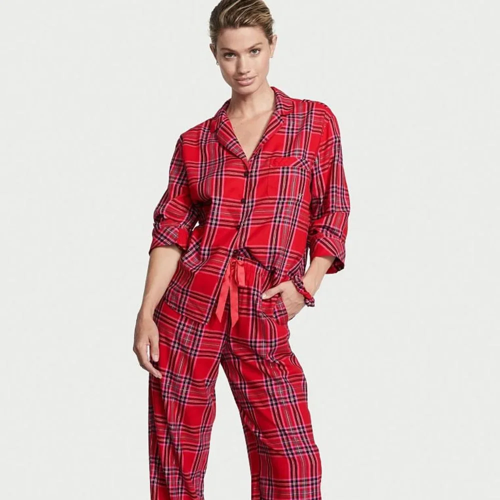 VS Flannel Pajama Set Red Plaid Pajama PJs Long Sleeve Pants Great Present NWT - Picture 8 of 12